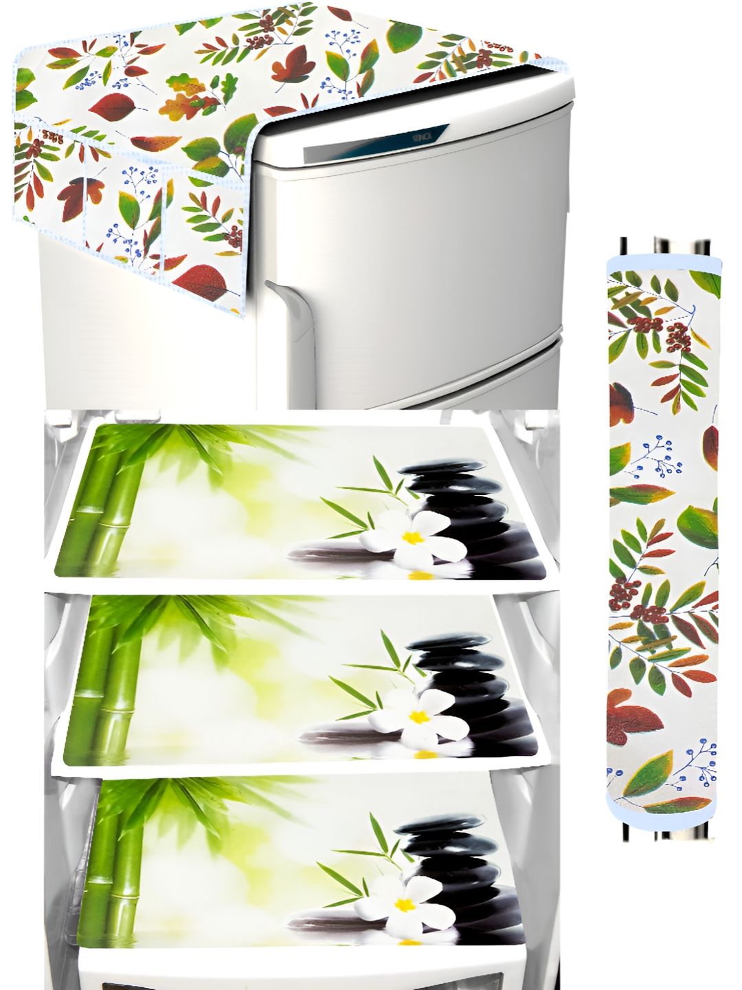Dakshya Industries 5Pcs White & Green Printed Refrigerator Covers-picture-41