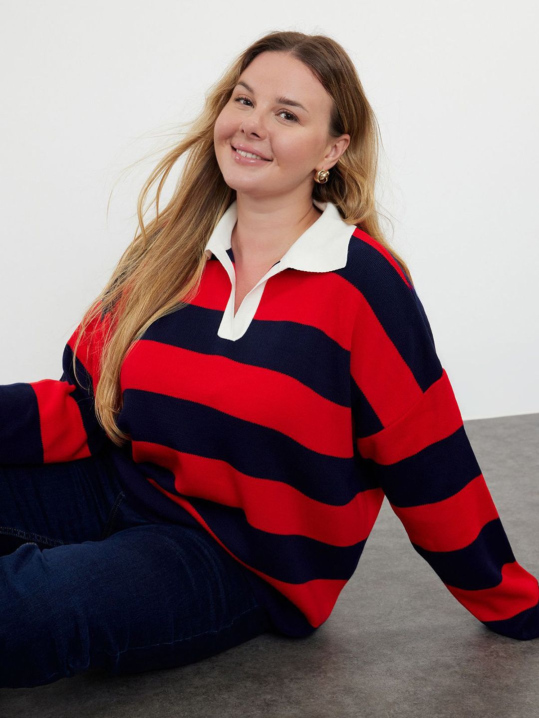 Trendyol Women Plus Size Striped Pullover Sweaters-picture-38