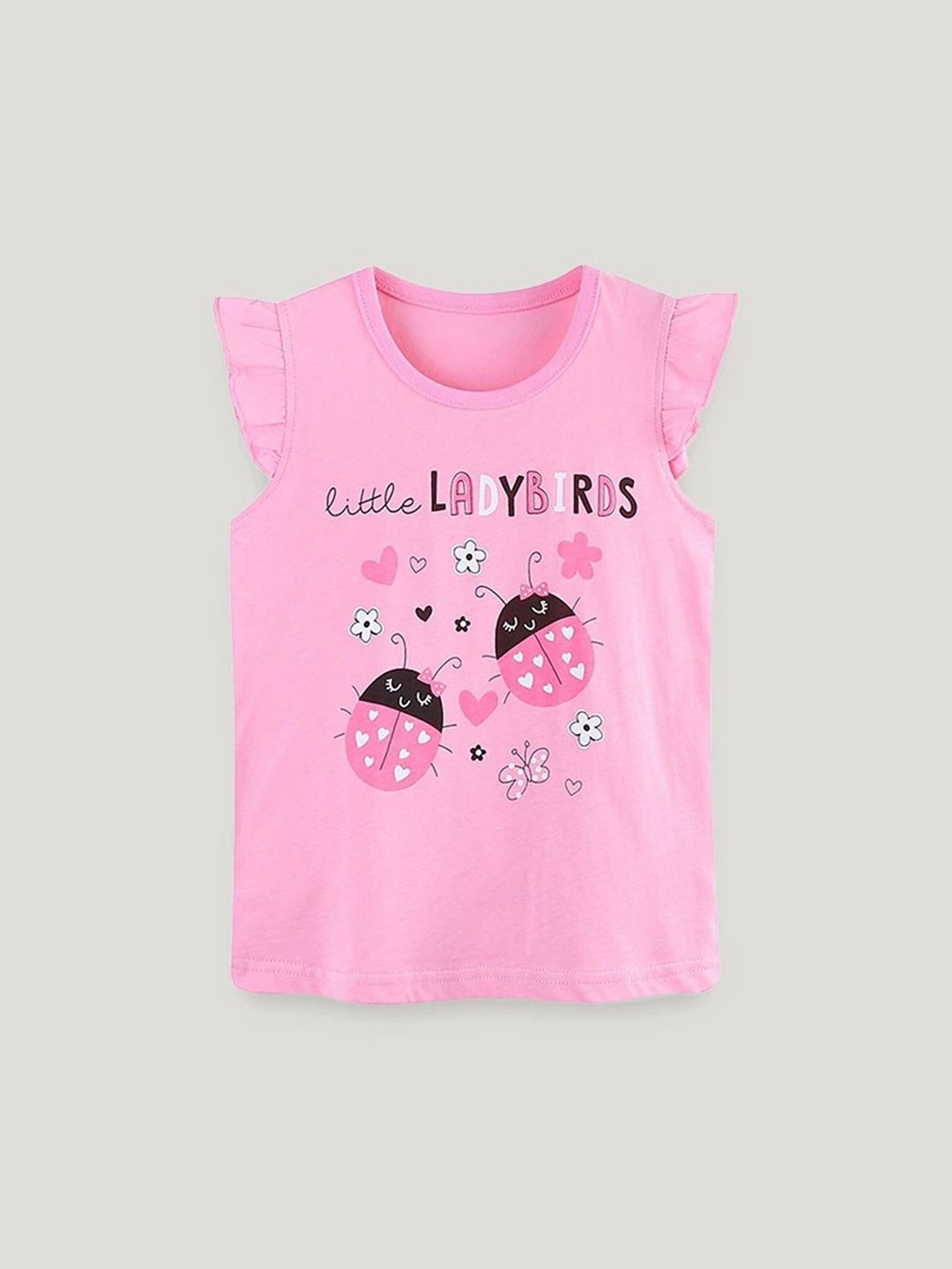 LULU & SKY Girls Printed Flutter Sleeve Organic Cotton Top-picture-34