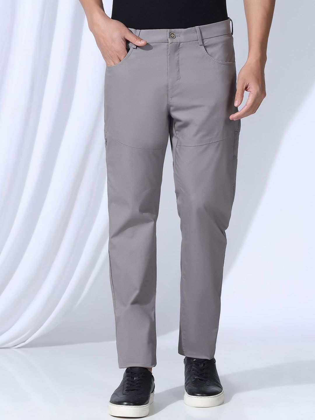 Blackberrys Men B-95 Plain Slim Fit Low-Rise Cotton Trousers-picture-11