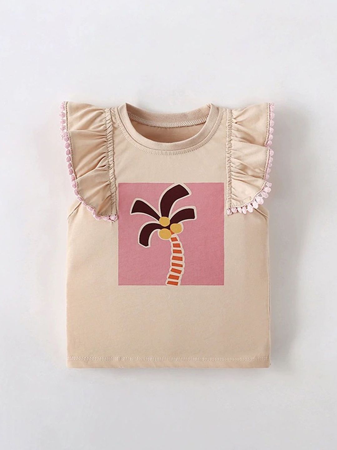 LULU & SKY Girls Printed Flutter Sleeve Cotton Top-picture-18