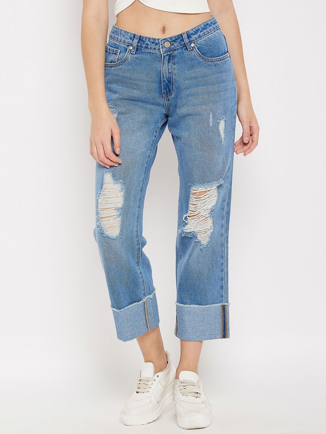 Madame Women Regular Fit Highly Distressed Light Fade Jeans-picture-15