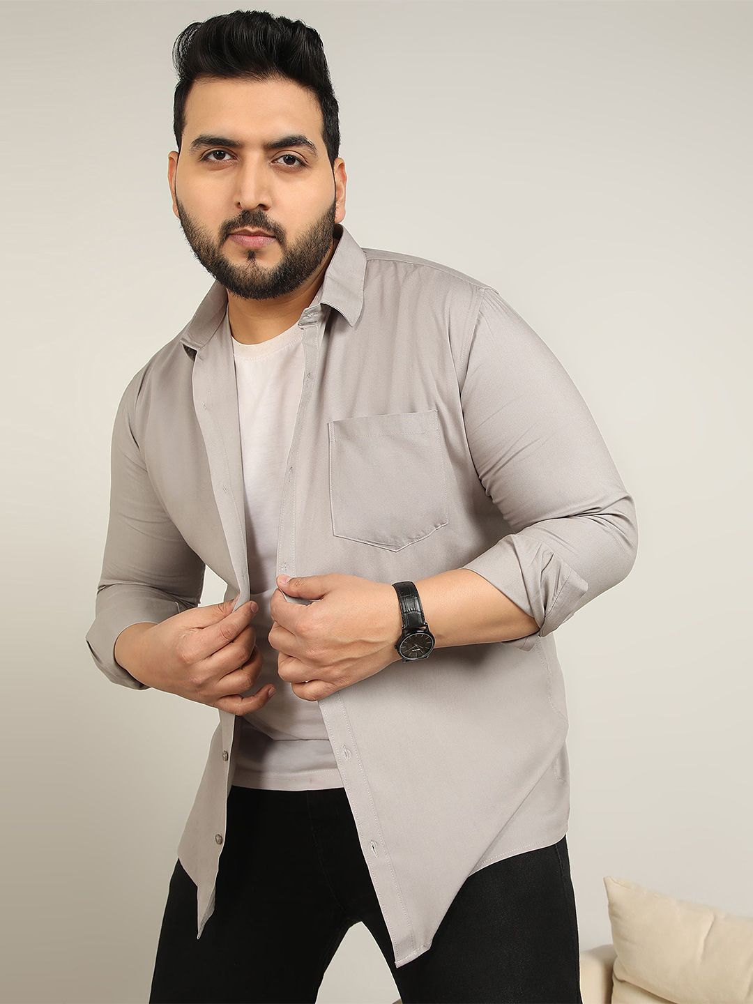 ADWYN PETER Men Plus Size Classic Fit Spread Collar Solid Cotton Casual Shirt-picture-10