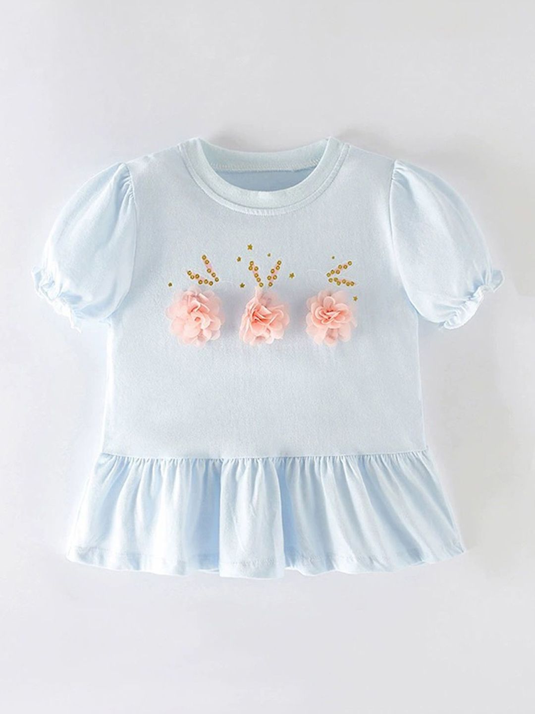 LULU & SKY Print Puff Sleeve Cotton Peplum Top-picture-39