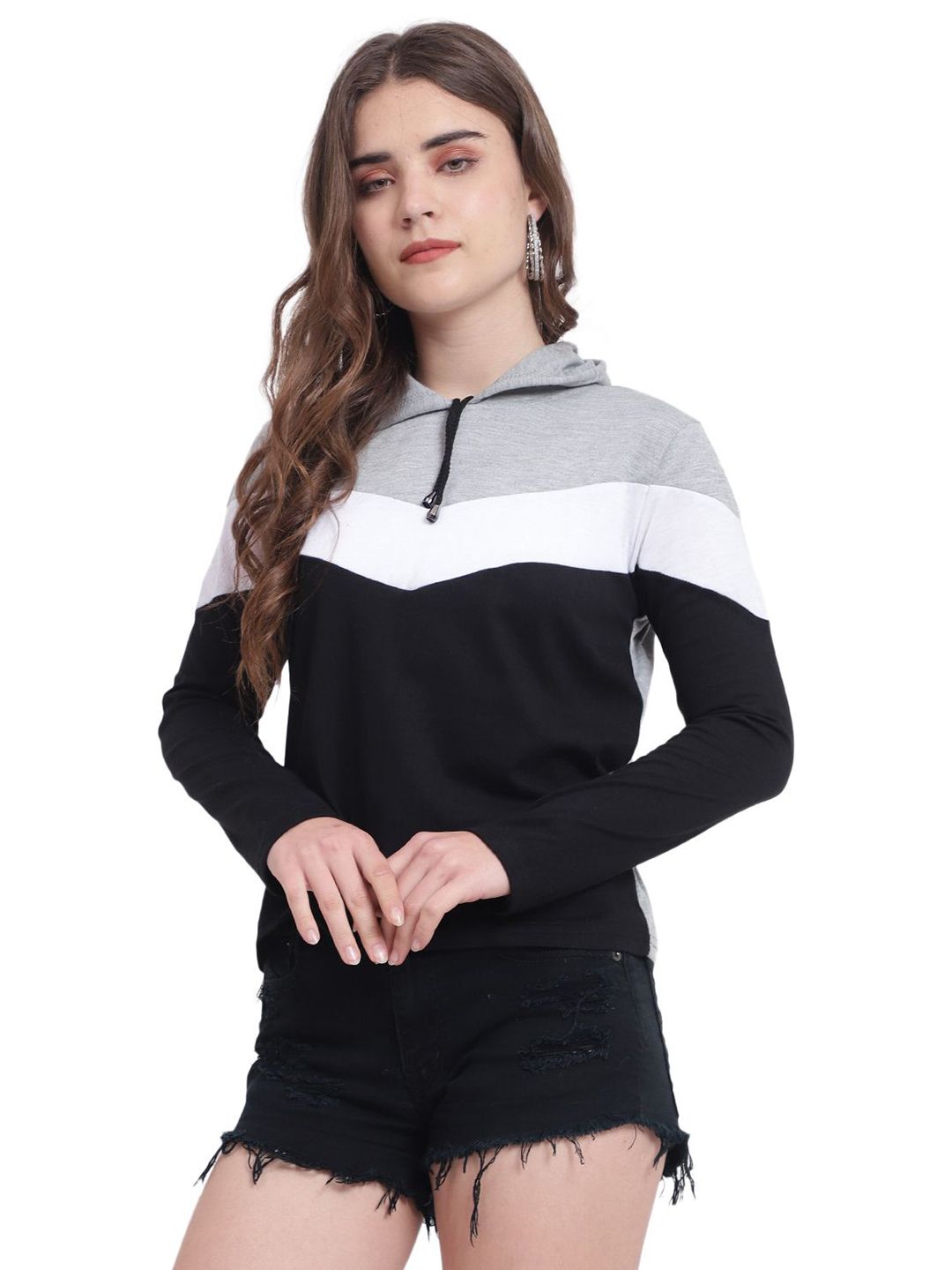 DEEPMAYRA COLLECTION Women Colourblocked Hood Cotton T-shirt-picture-33