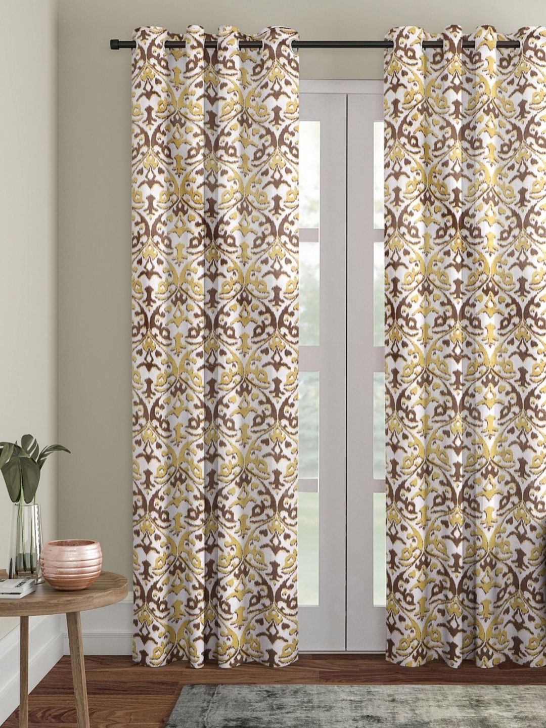 Myntra Elegant Homes Yellow 2 Pieces Ethnic Motifs Printed Room Darkening Door Curtain