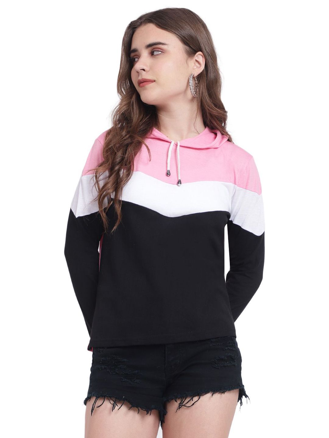 DEEPMAYRA COLLECTION Women Colourblocked Hooded Cotton T-shirt-picture-32