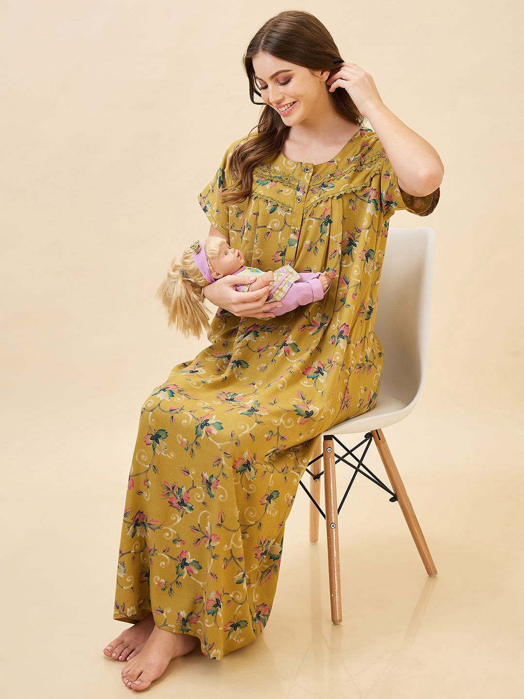 AV2 Women Maternity Printed Pure Cotton Maxi Nightdress-picture-11