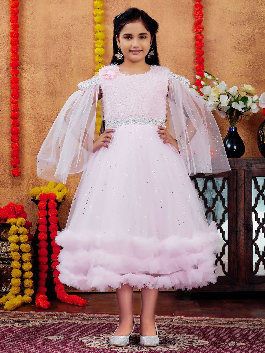 HERE&NOW Girls Self Design Gown Midi Dress-picture-30