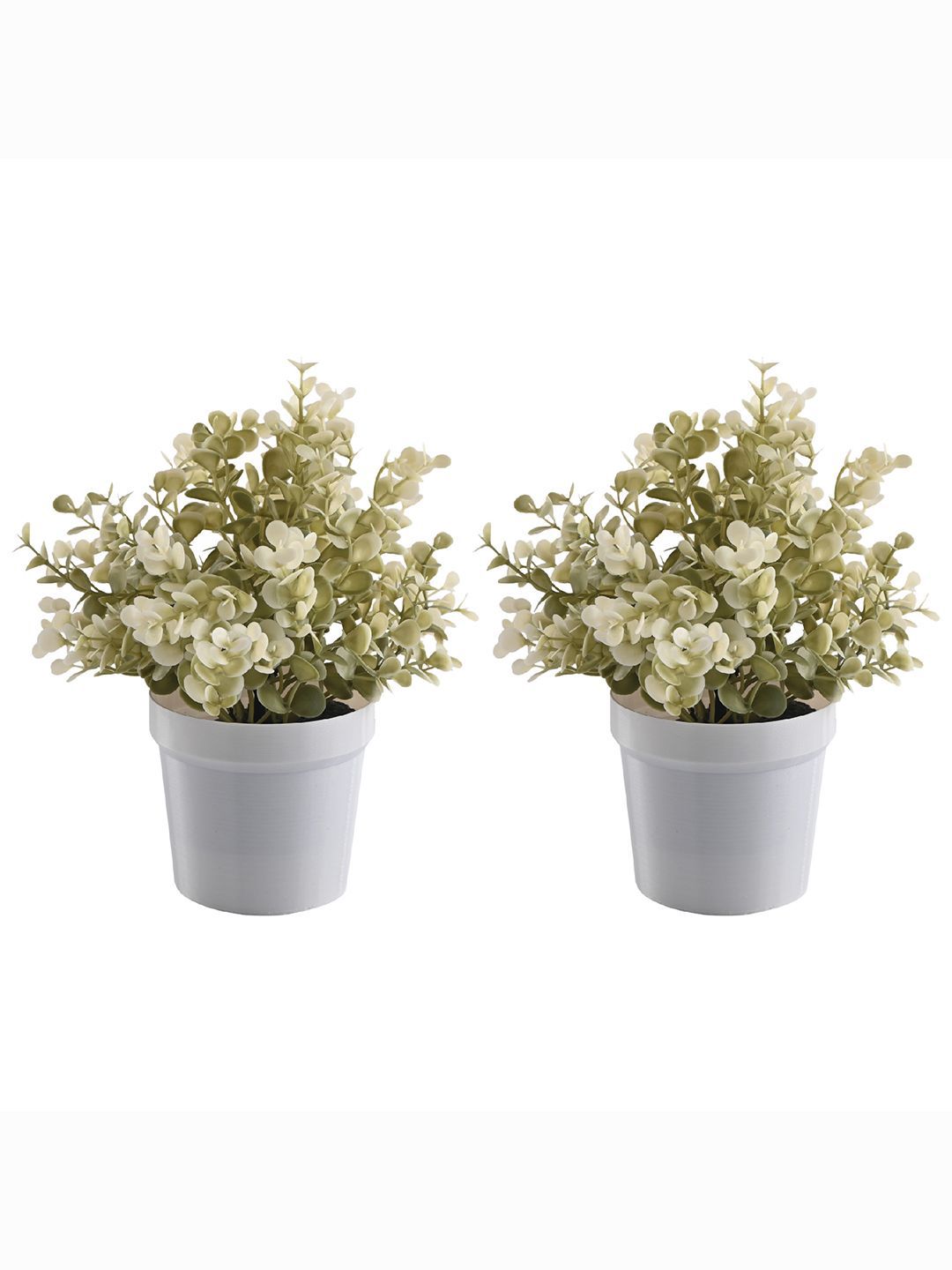 Kuber Industries White & Green 2 Pieces Succulent Artificial Plants With Pots-picture-26