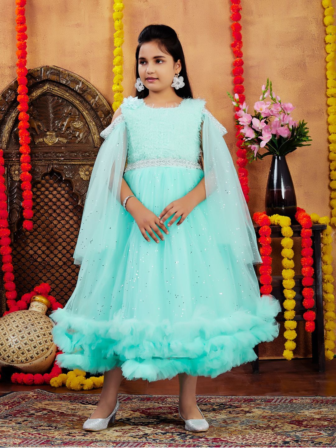 HERE&NOW Girls Embellished Net A-Line Dress-picture-38