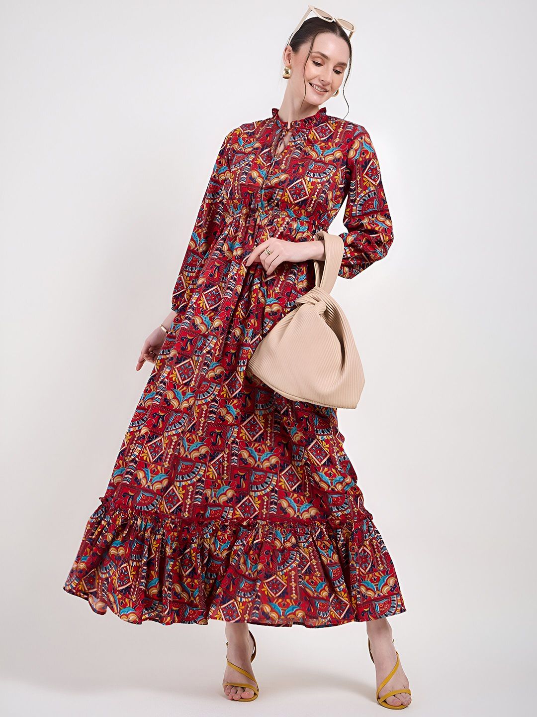 Women Ethnic Motifs Printed Tiered Fit & Flare Dress