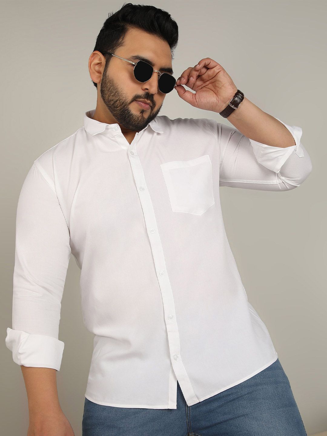 ADWYN PETER Men Plus Size Classic Fit Spread Collar Solid Cotton Casual Shirt-picture-39