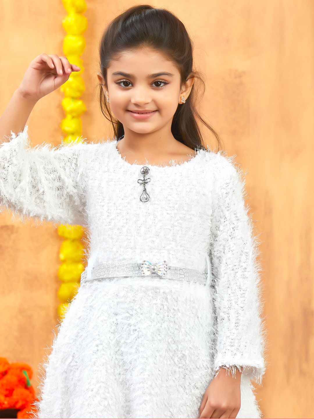 Sangria Girls Winter Woolen Dress With Belt-picture-43