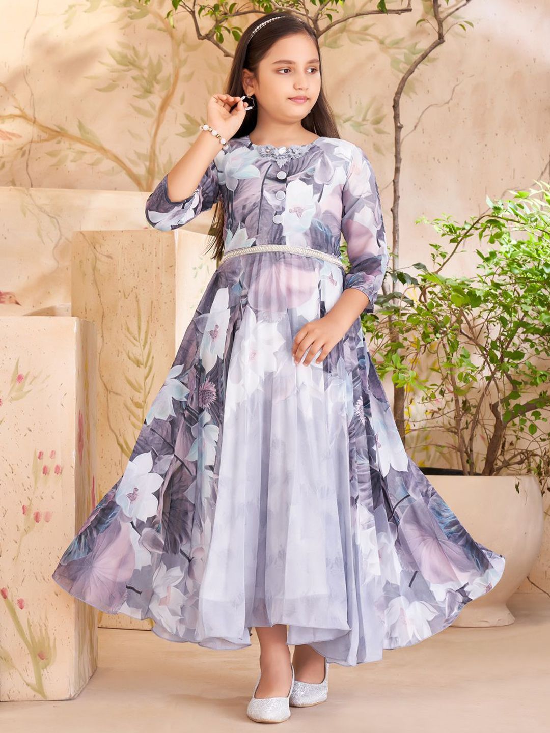 Sangria Girls Floral Printed Dress-image-25