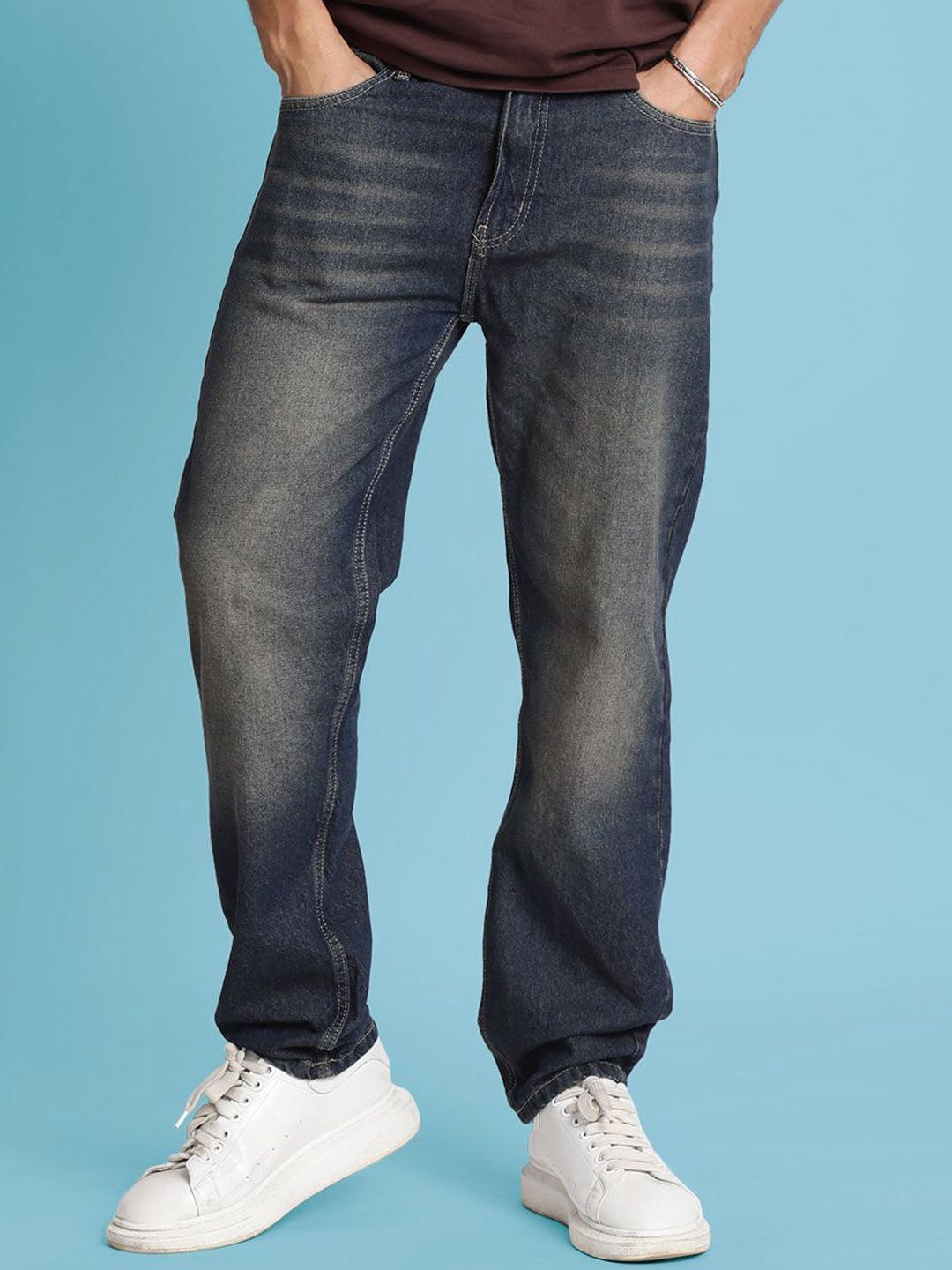 Bene Kleed Men Relaxed Fit Heavy Fade Mid-Rise Cotton Jeans-image-30