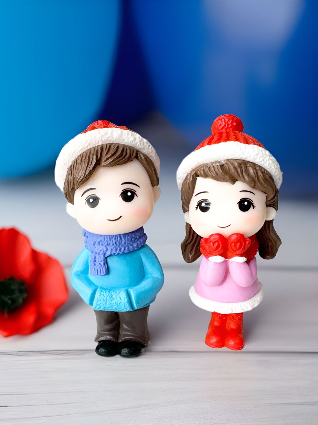 Special You 3Pcs Blue & Pink Ceramic Winter Couple Showpieces