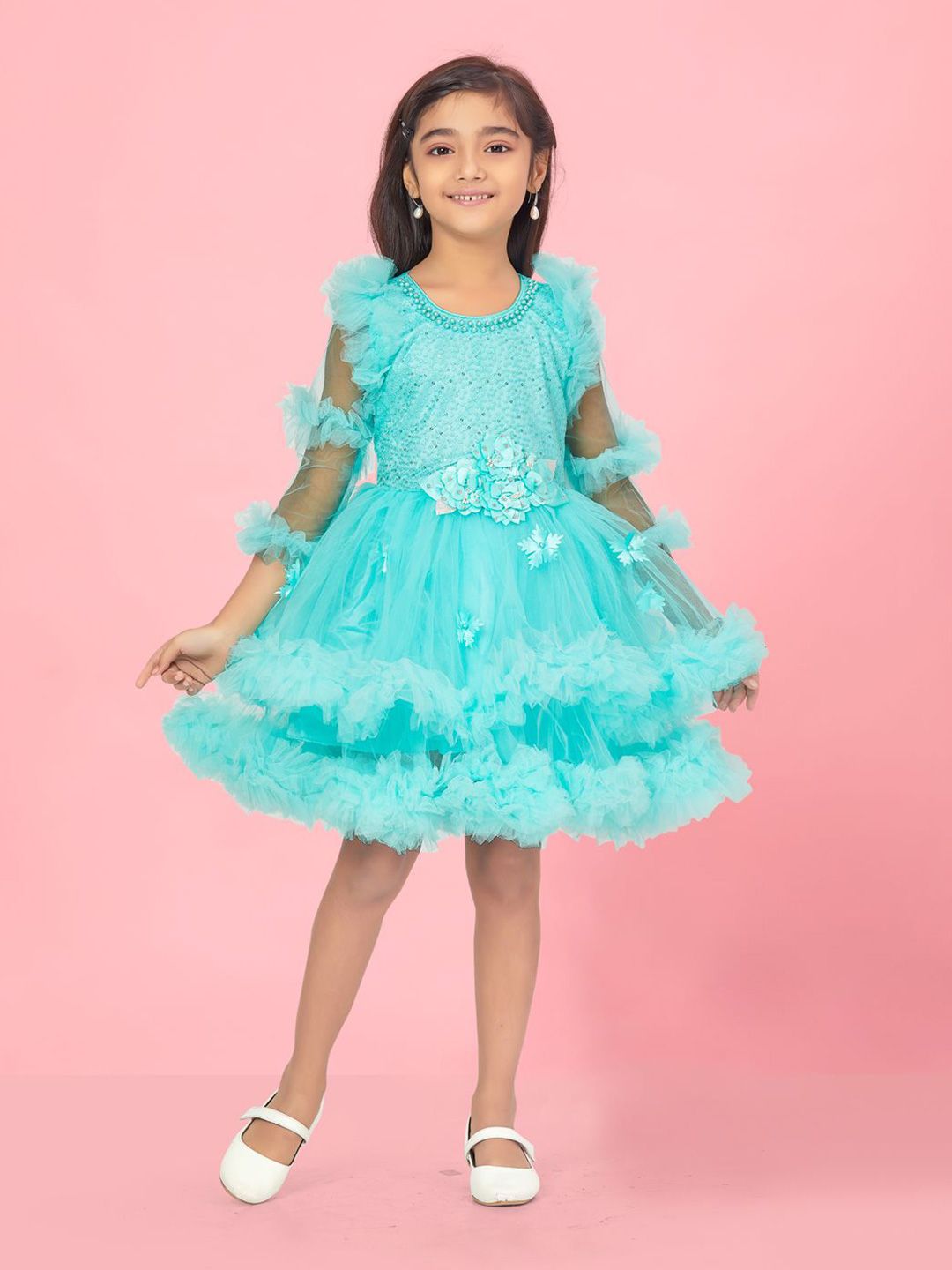 HERE&NOW Girls Embellished Sequined Net Fit & Flare Dress-picture-24