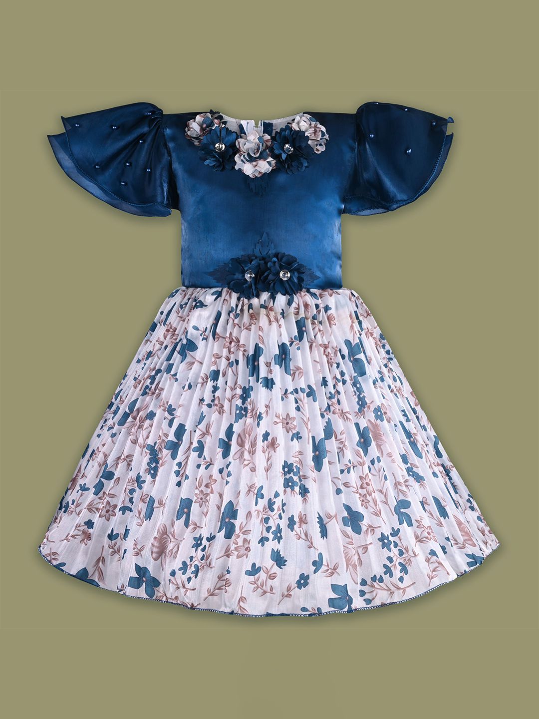 Wish Karo Floral Print Flared Sleeve Satin Fit & Flare Dress-picture-44