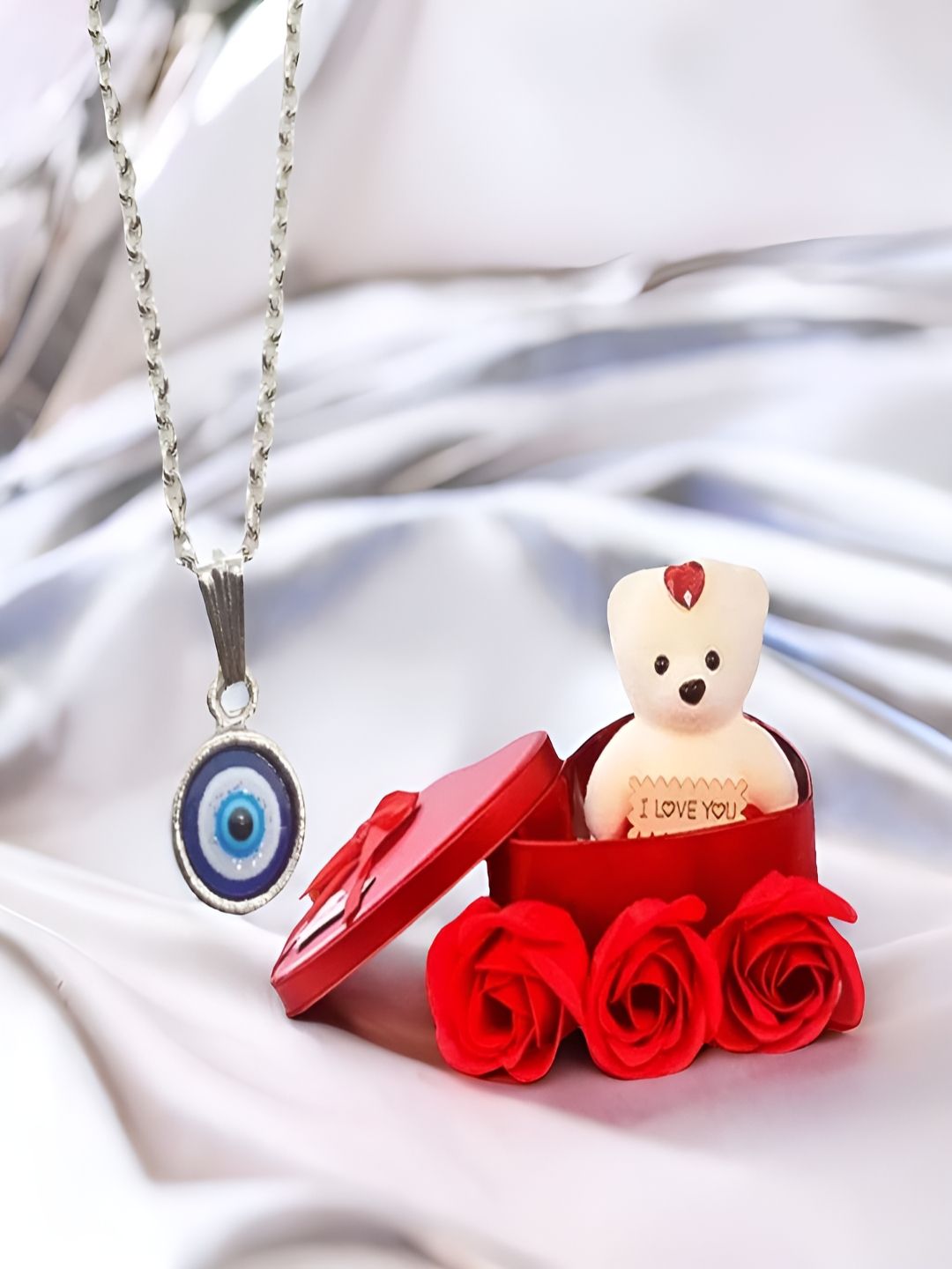 UNIVERSITY TRENDZ Evil Eye Pendant Chain & Teddy Bear Gift Set-image-2