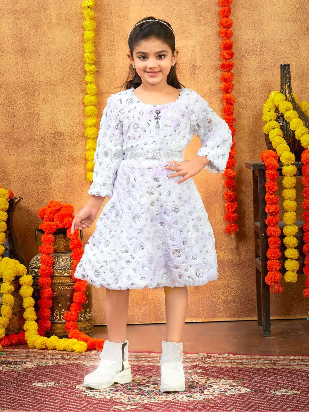 BAESD Girls Self Design A-Line Knee Length Dress-picture-30
