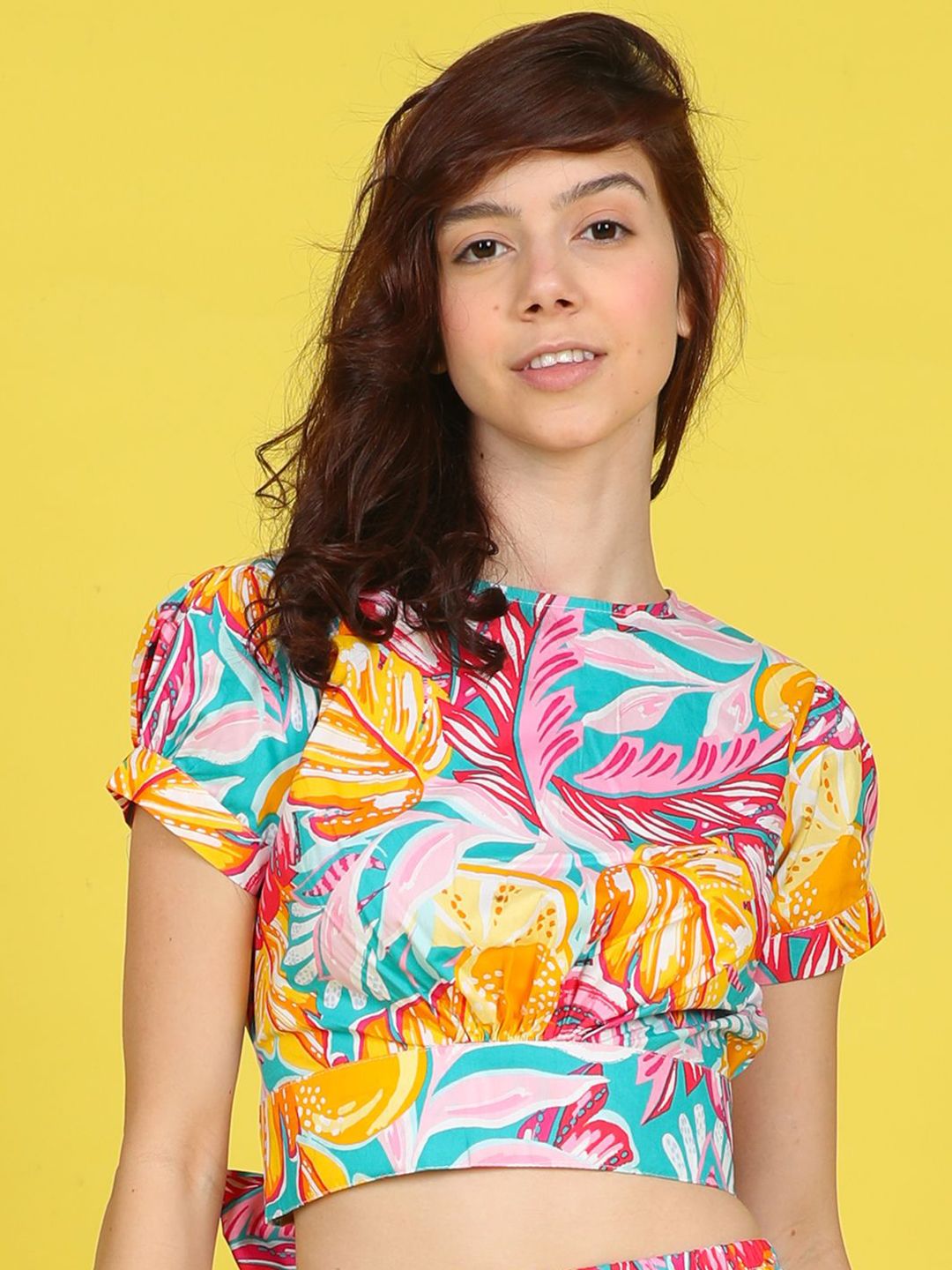 Cutiekins Girls Floral Printed Pure Cotton Crop Styled Back Top-picture-0