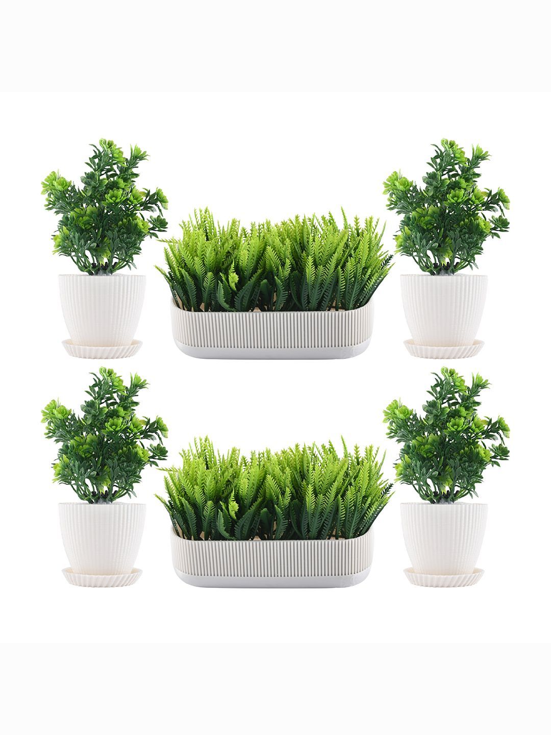Kuber Industries White & Green 6 Pieces Succulent Artificial Plant With Pot-picture-17