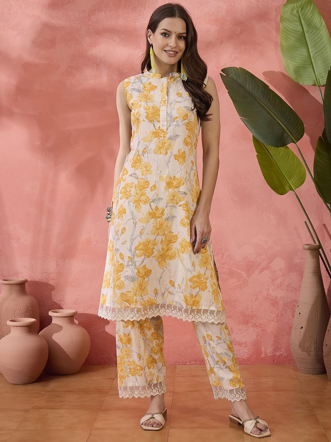 Sangria Floral Printed Pure Cotton Sleeveless Tunic & Trousers Co-Ords-picture-25