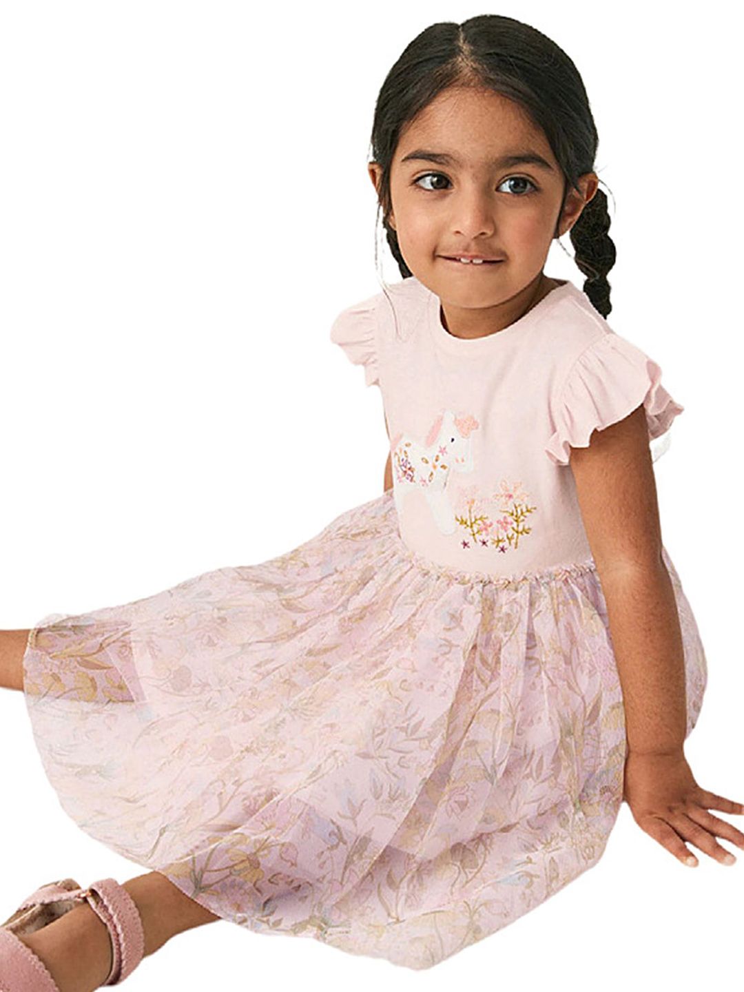 LULU & SKY Girls Floral Printed Flutter Sleeve Fit & Flare Dress-picture-20