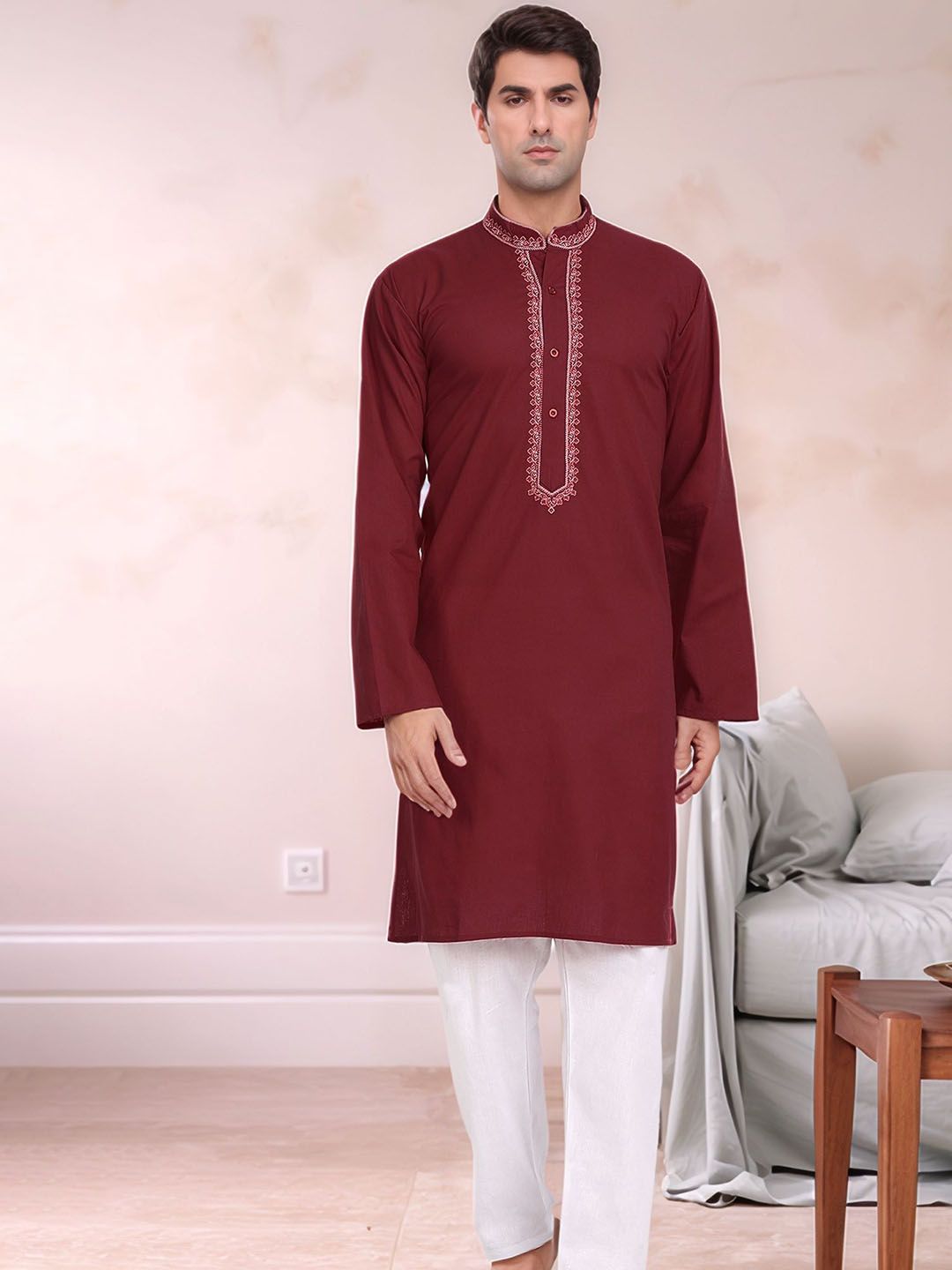 Moda Rapido Men Embroidered Regular Pure Cotton Kurta with Pyjamas-image-17