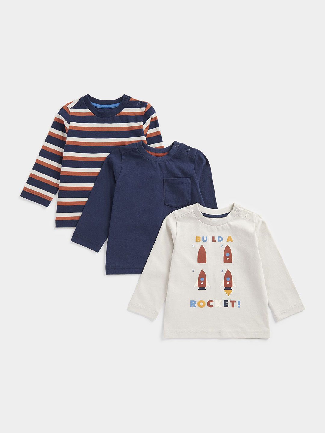 mothercare Boys Pack Of 3 Striped Round Neck Pure Cotton T-shirts-picture-27
