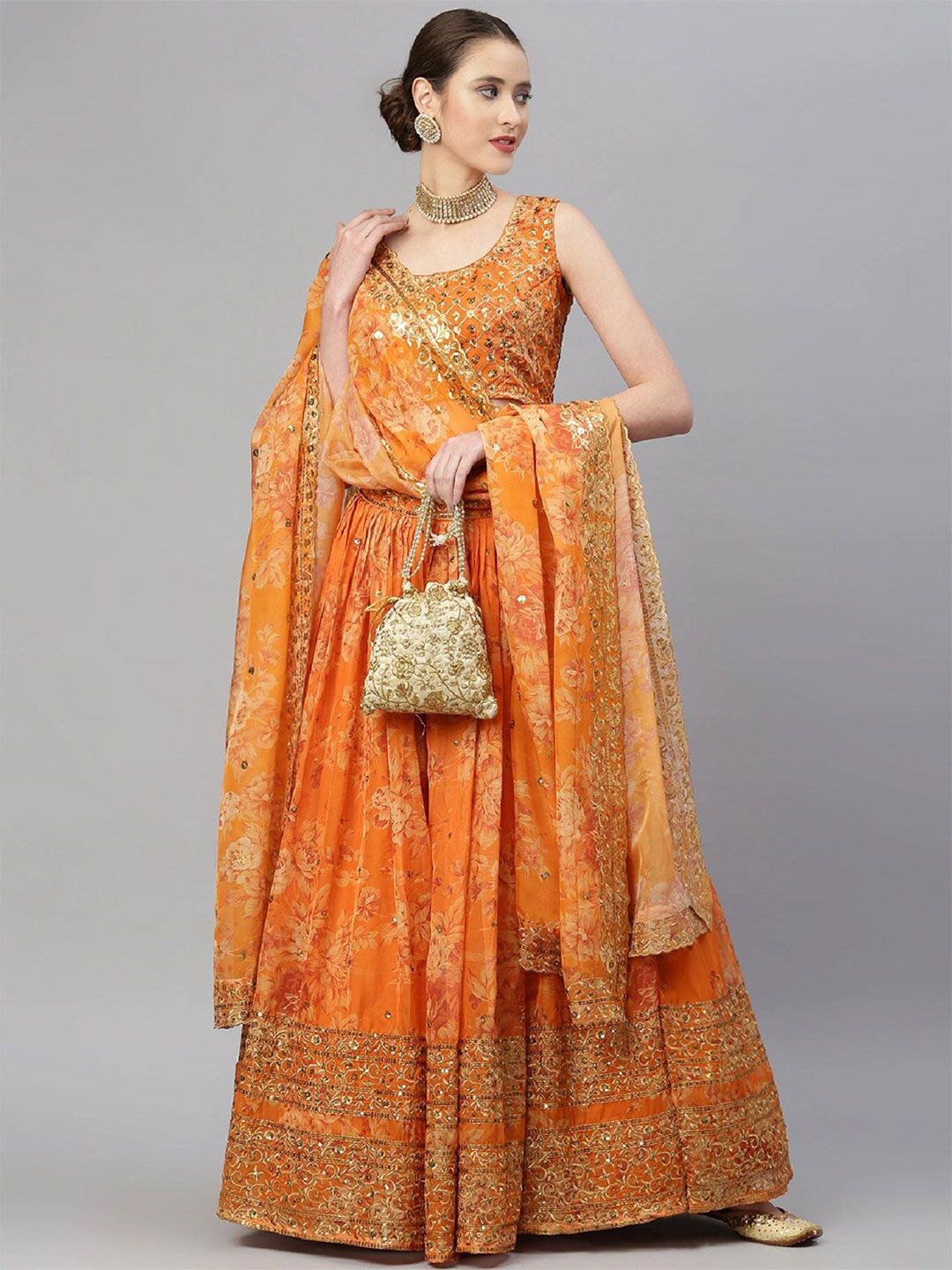DIVINE EXIM Embroidered Sequinned Semi-Stitched Lehenga & Unstitched Blouse With Dupatta-picture-35