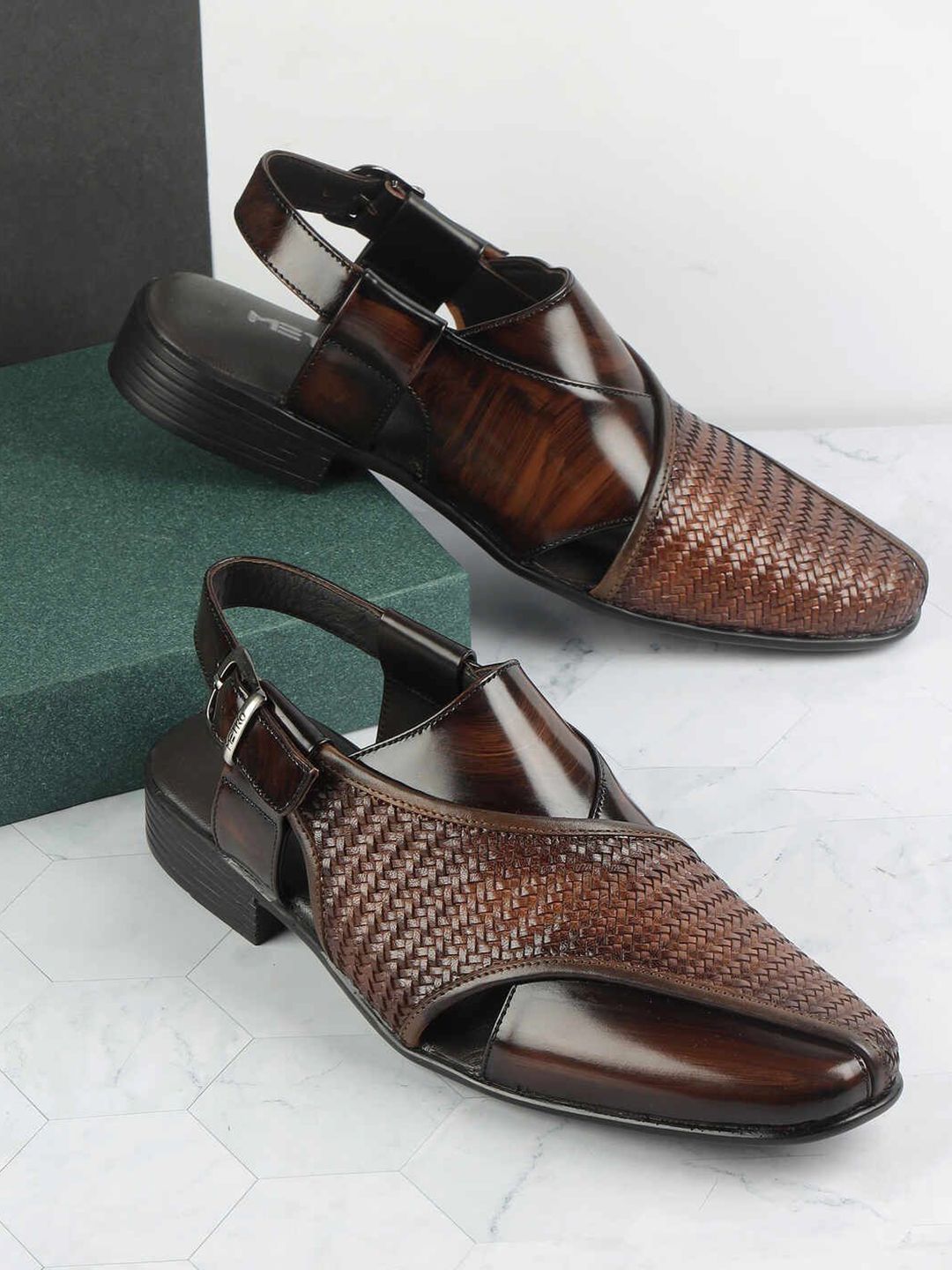 Metro Men Leather Shoe-Style Sandals-image-1