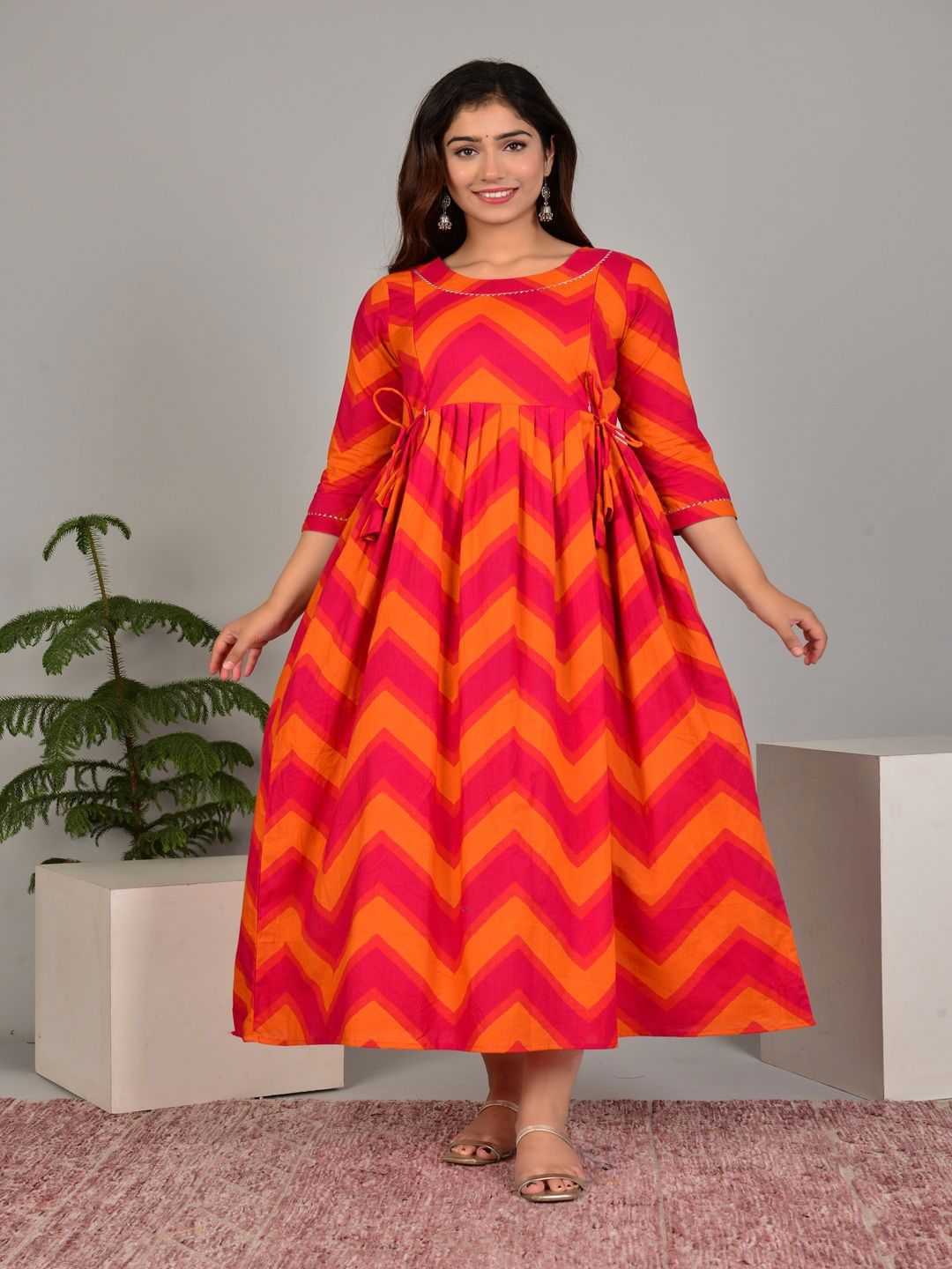 Tulsiram Women Geometric Printed Pure Cotton Maternity Ethnic Dresses-picture-58