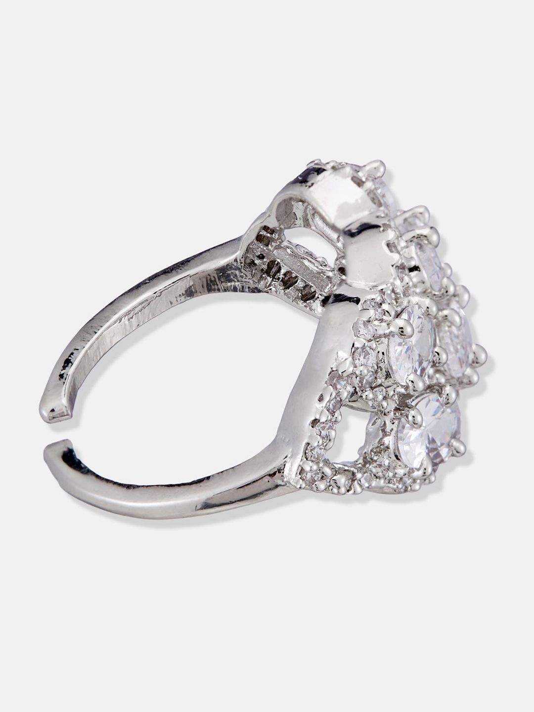 ATIBELLE Silver-Plated Cubic Zirconia Stones Studded Finger Ring