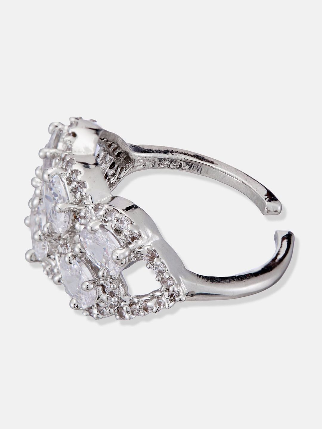 ATIBELLE Silver-Plated Cubic Zirconia Stones Studded Finger Ring