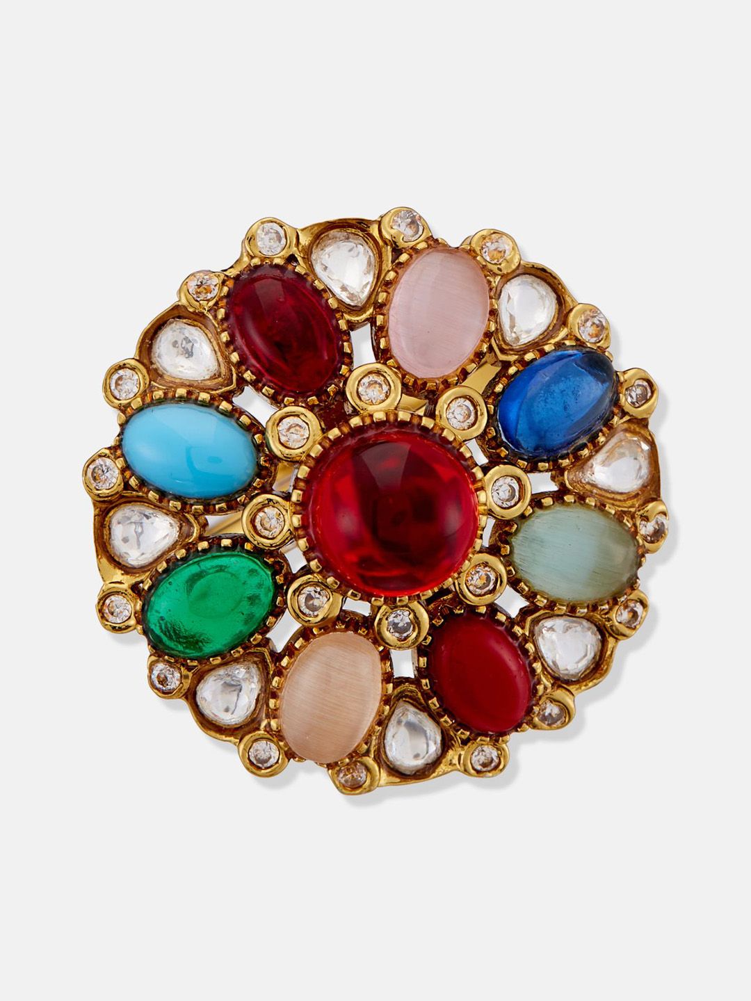 ATIBELLE Gold-Plated Cubic Zircoina Studded Floral Shaped Finger Ring
