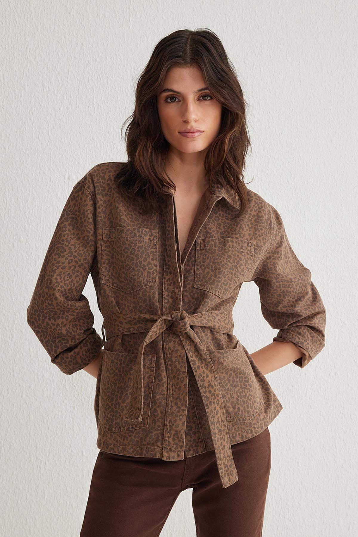 Trendyol Women Stand Collar Animal Printed Cotton Casual Tailored Jacket-picture-23