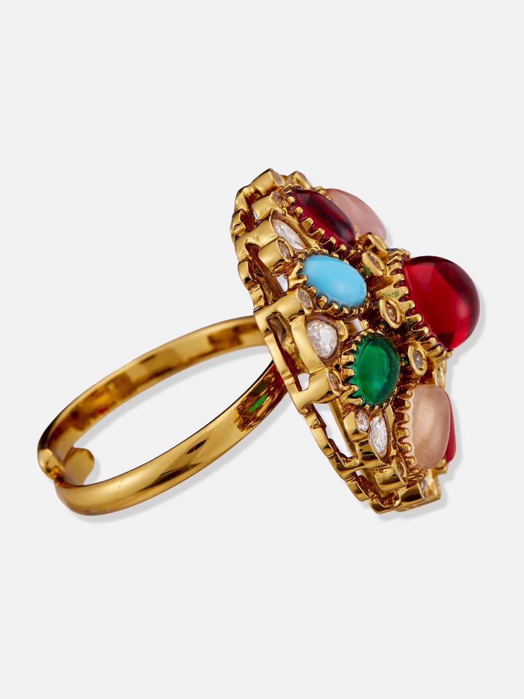 ATIBELLE Gold-Plated Cubic Zircoina Studded Floral Shaped Finger Ring
