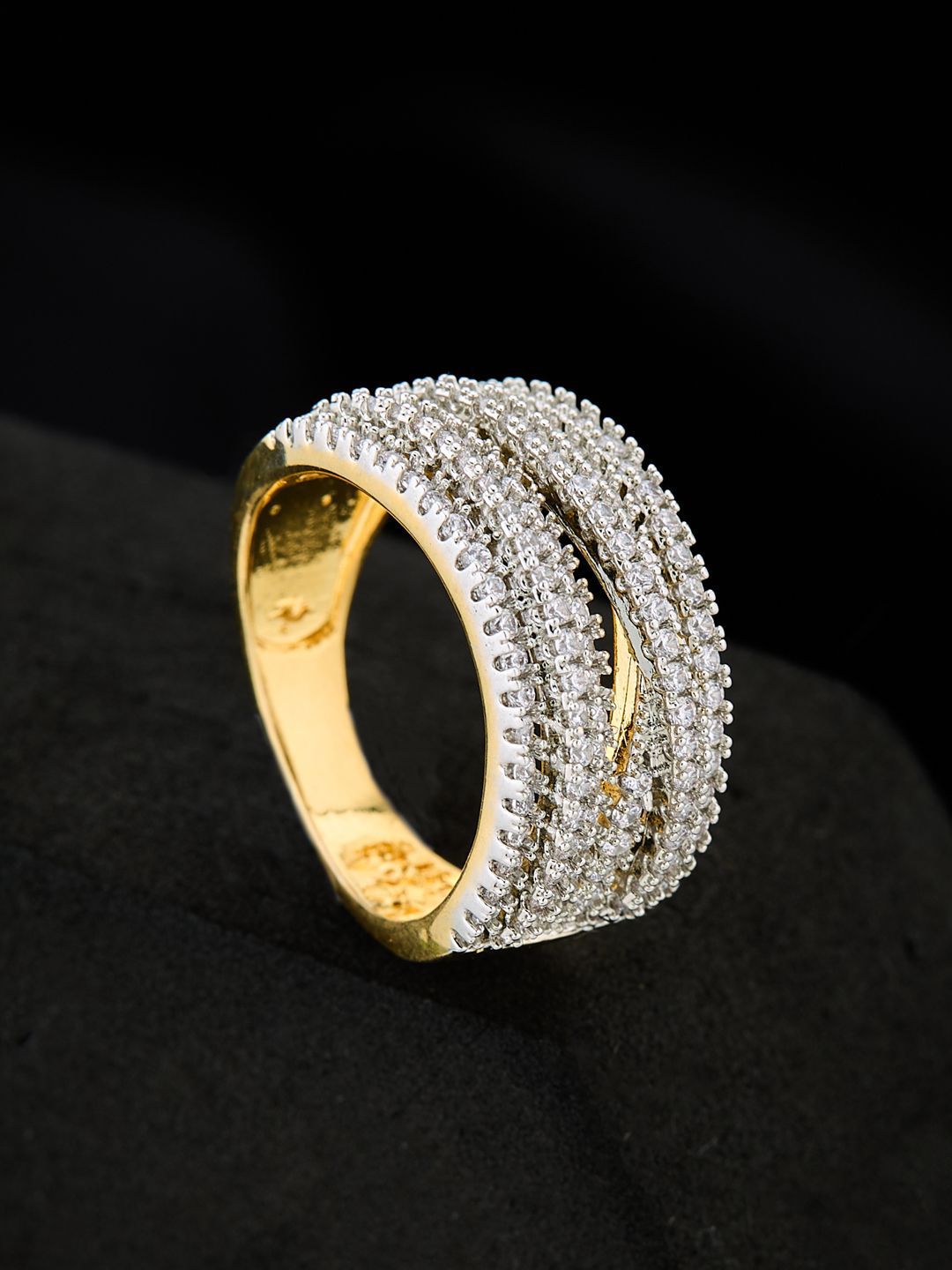 ATIBELLE Gold-Plated Cubic Zirconia Stone Studded Finger Rings