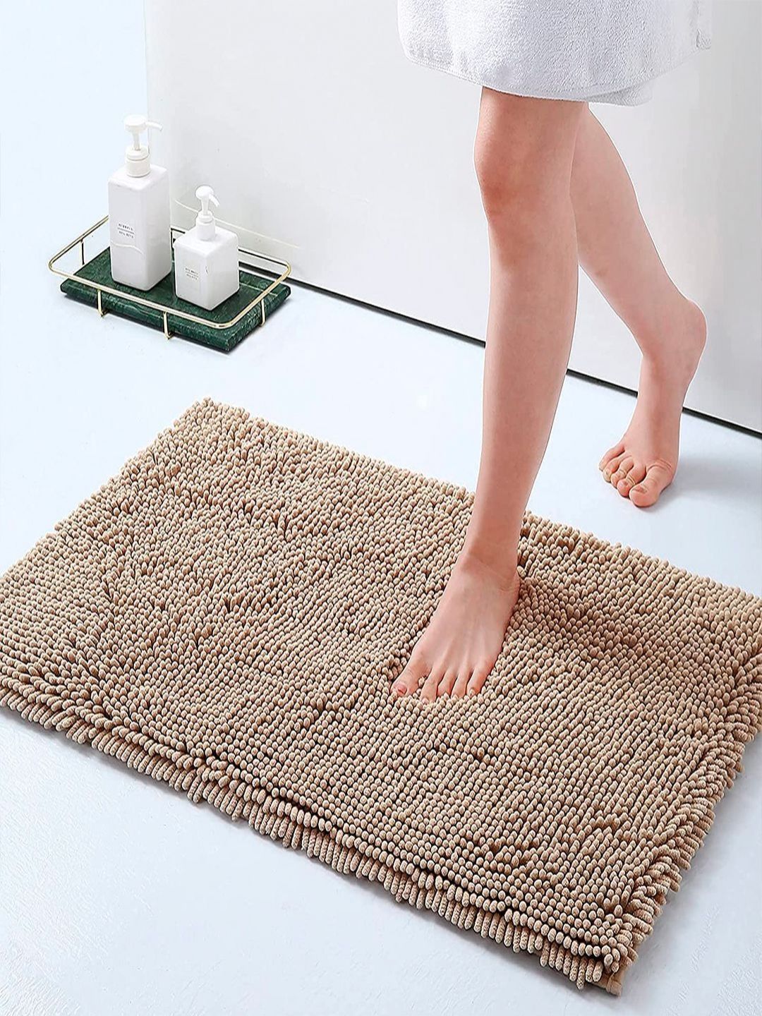 HOKIPO Beige 1800 GSM Anti-Slip Chenille Bath Rug-picture-11