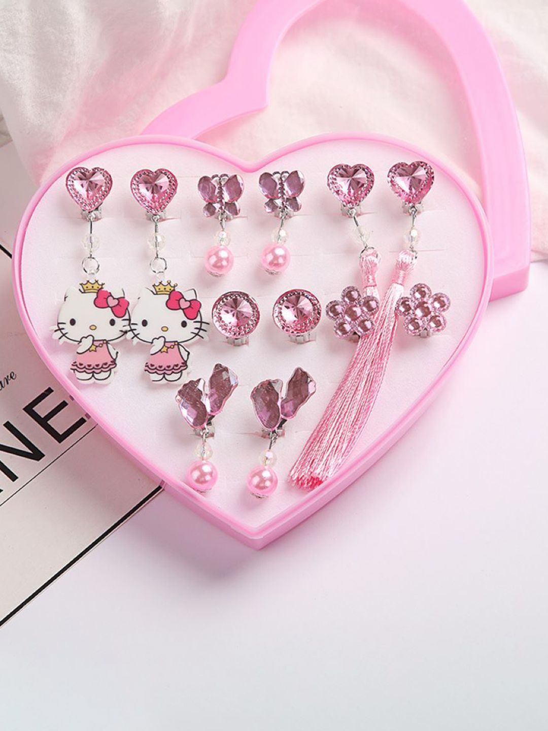 SYGA Princess-Themed Set of 6 Artificial Stones Studded and Beaded Drop Earrings-picture-34