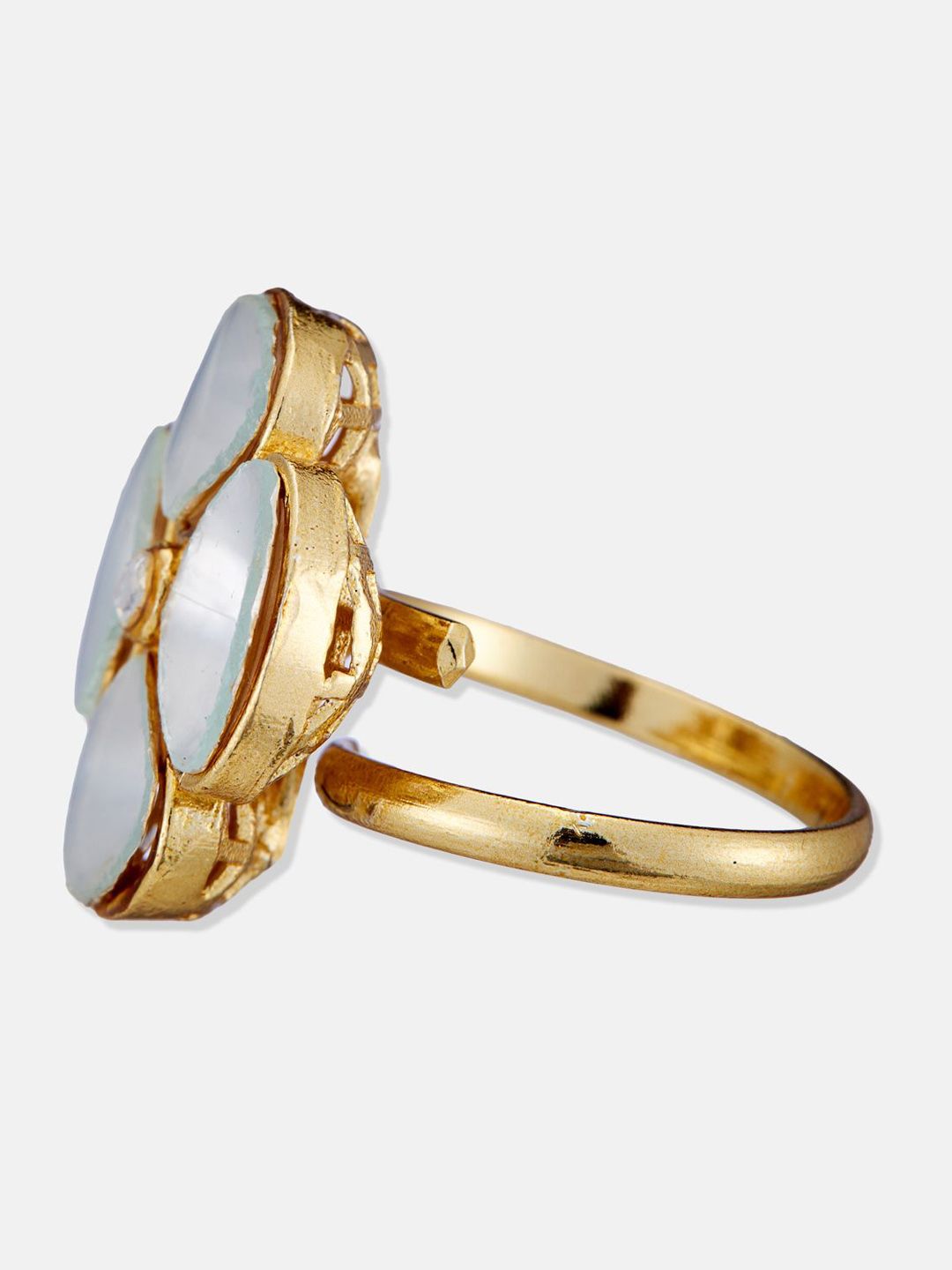 ATIBELLE Gold Plated Cubic Zirconia Stone Studded Floral Shaped Finger Ring