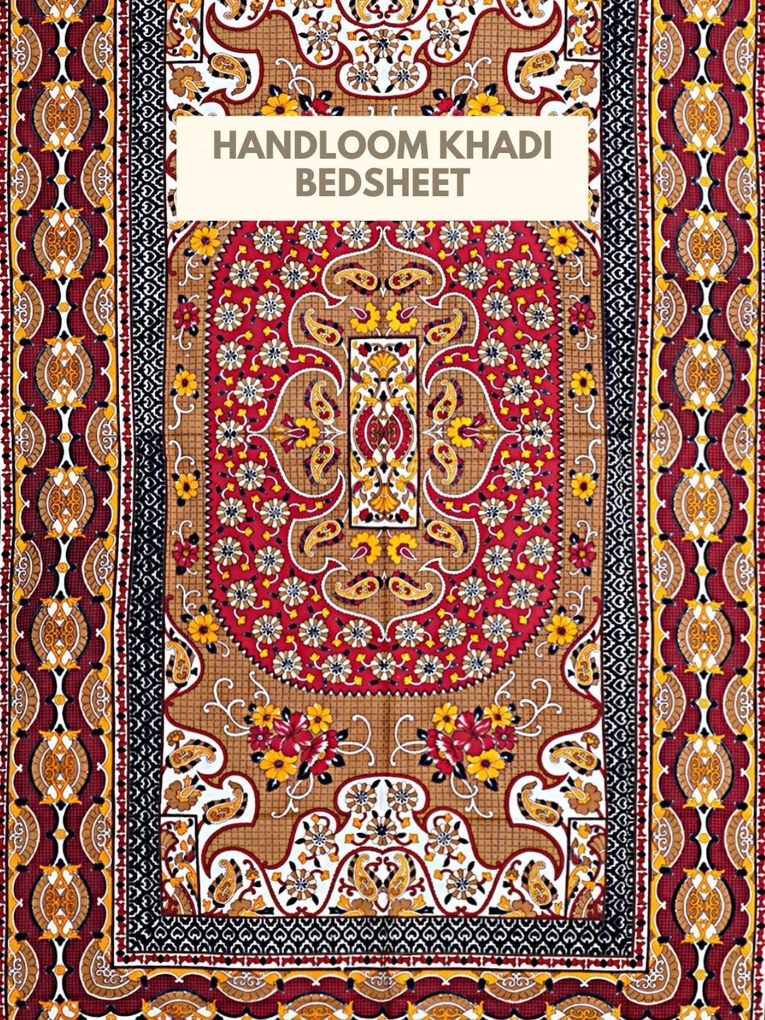 HASHCART Brown & Red Floral Printed Pure Cotton 210 TC Single Bedsheet 2.30 m x 1.52 m-picture-34