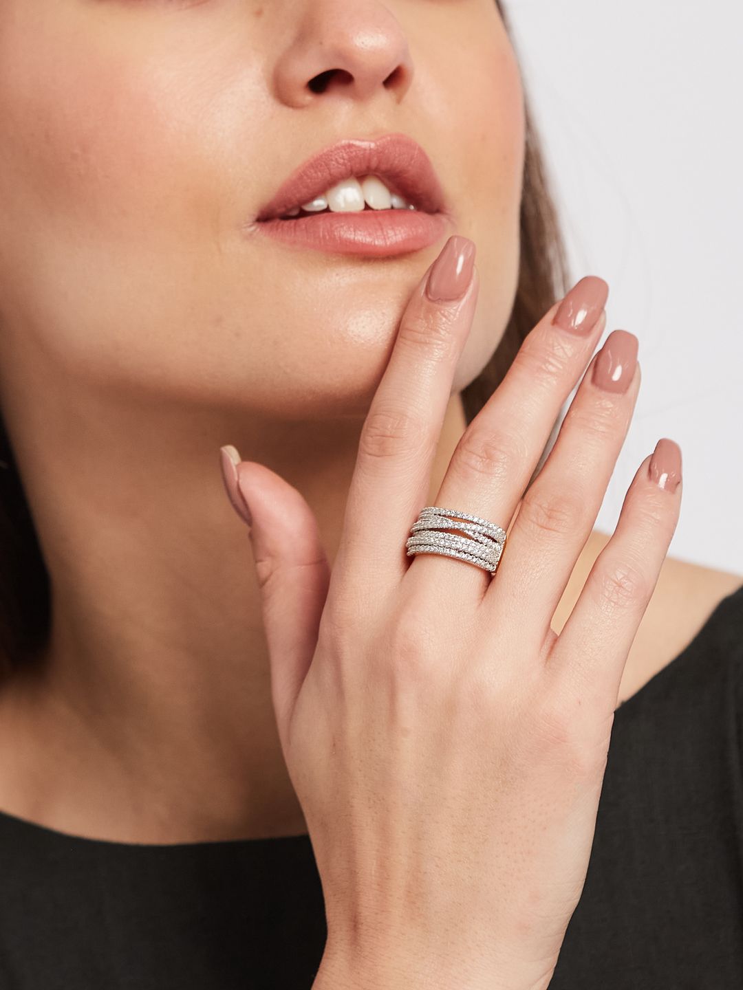 ATIBELLE Gold-Plated Cubic Zirconia Stone Studded Finger Rings