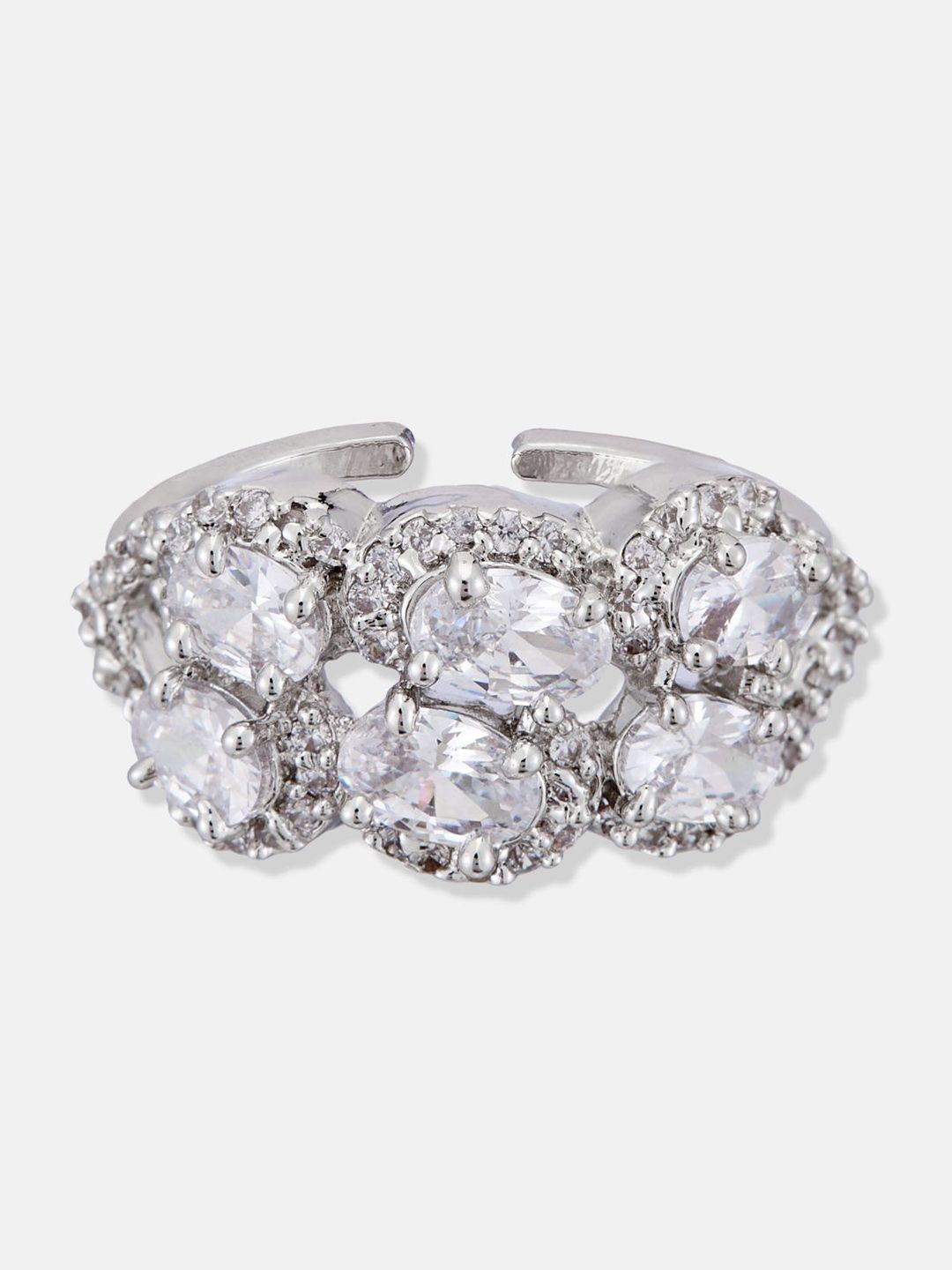 ATIBELLE Silver-Plated Cubic Zirconia Stones Studded Finger Ring