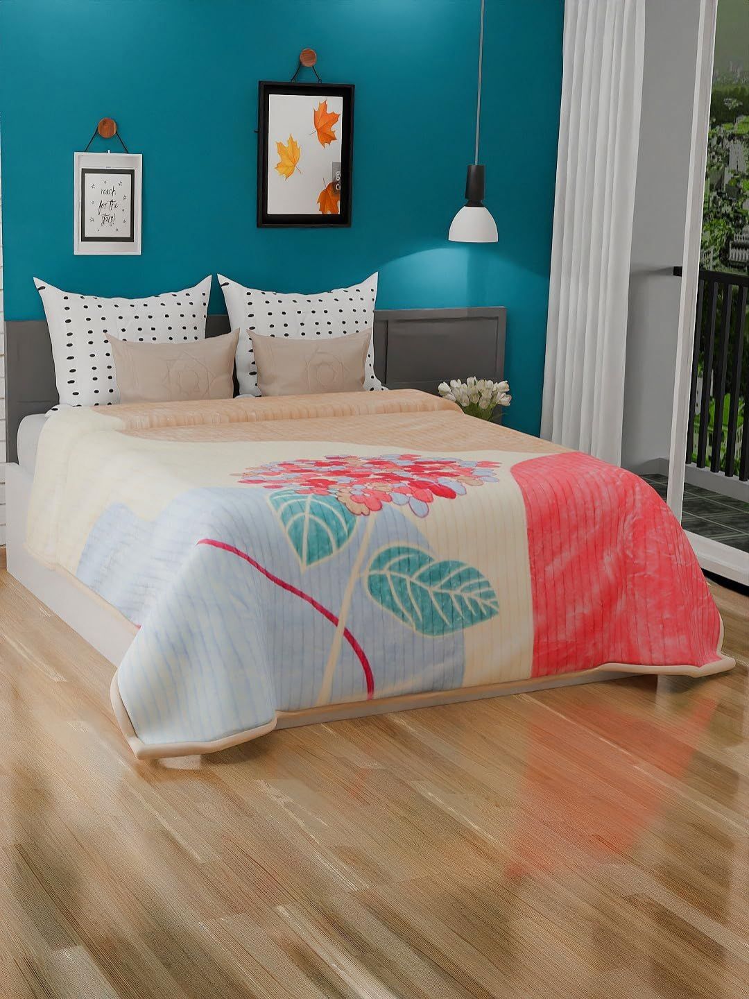 Signature Pink & Beige Floral Heavy Winter 450 GSM Double Bed Blanket