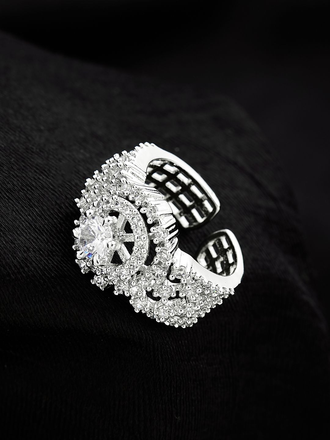 ATIBELLE Silver-Plated Cubic Zirconia Stones Studded Finger Ring