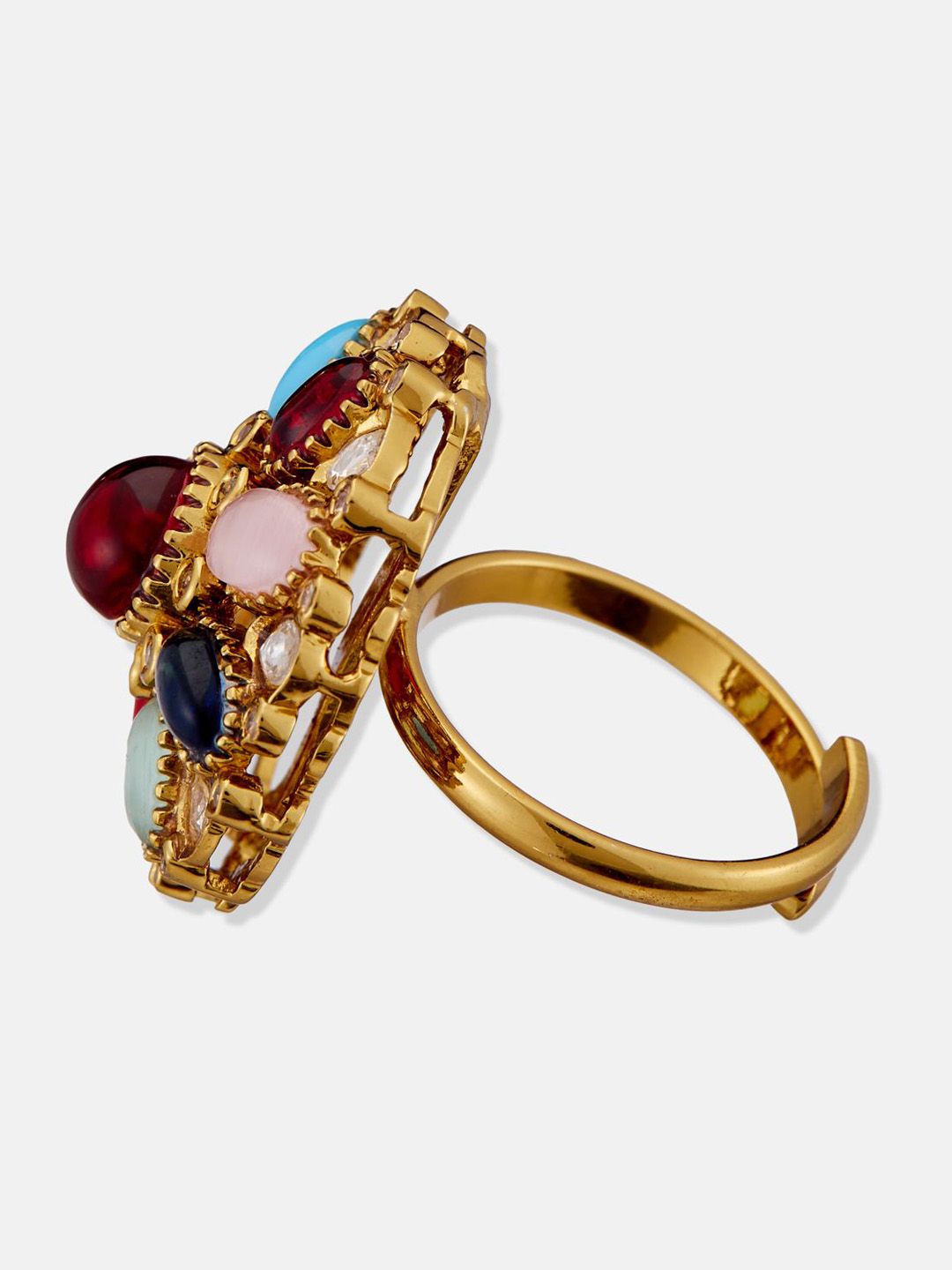 ATIBELLE Gold-Plated Cubic Zircoina Studded Floral Shaped Finger Ring