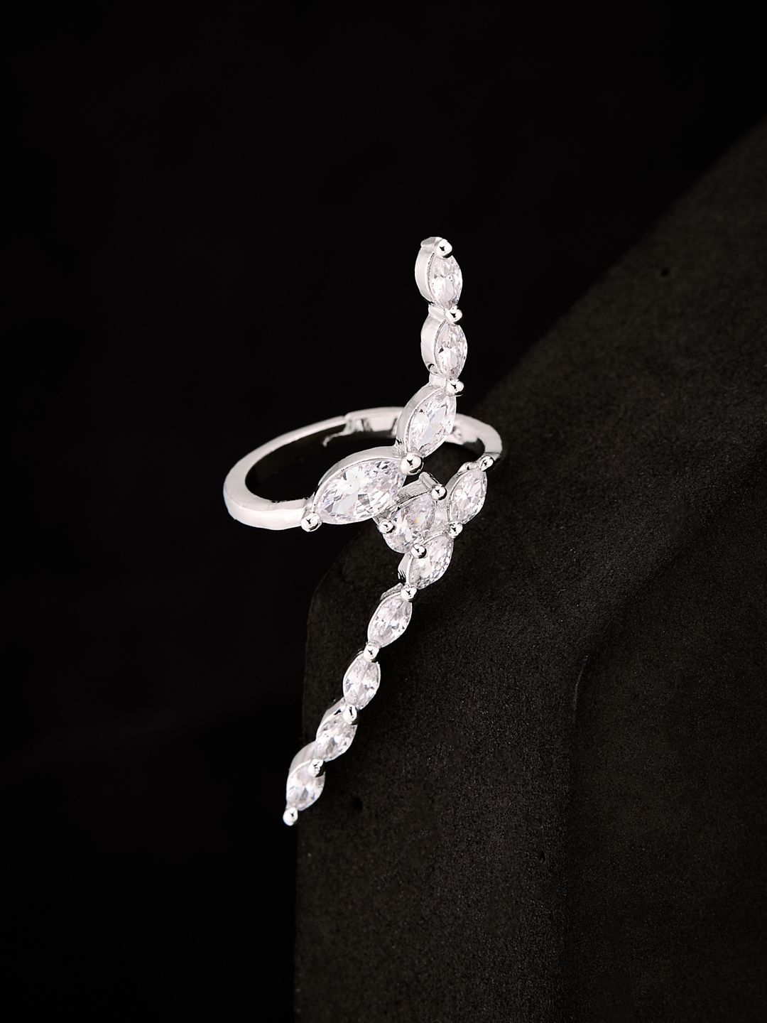 ATIBELLE Silver Plated Cubic Zirconia Stones Studded Finger Ring